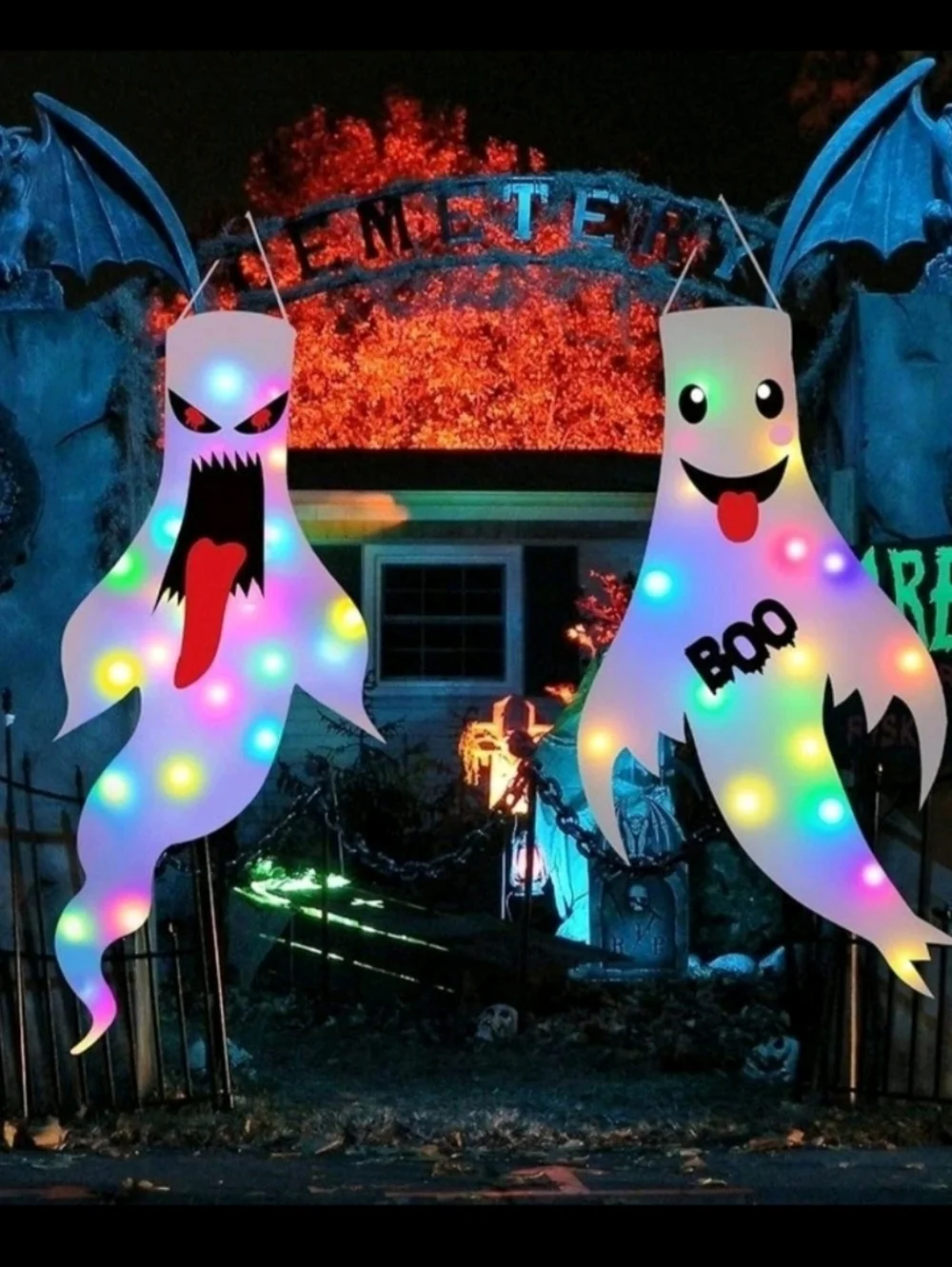 Hanging Ghost Decorations Light Up Halloween Outdoor Indoor Spooky Decor 2 Pack